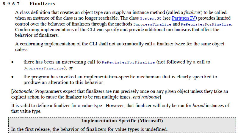 Microsoft Specific Implementation Notes - Partition I
